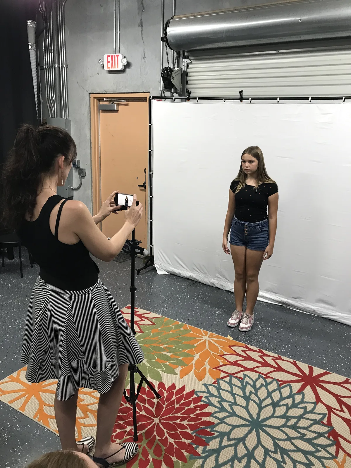 Student recording a self-tape audition in the studio's filming space